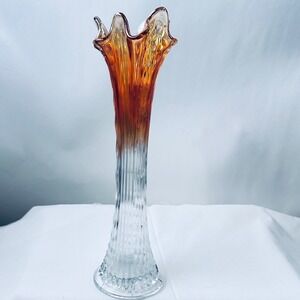 12" Carnival Glass Swung Vase Marigold to Clear Ribbed Diamond Point